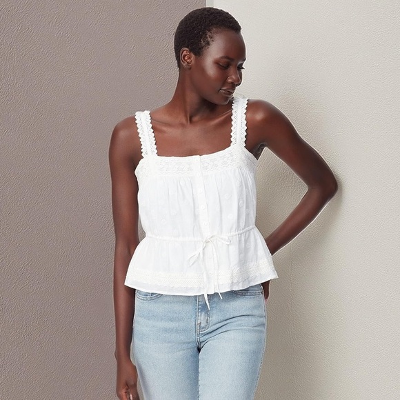 Sam Edelman White Lace Trim Blouse - Picture 1 of 8